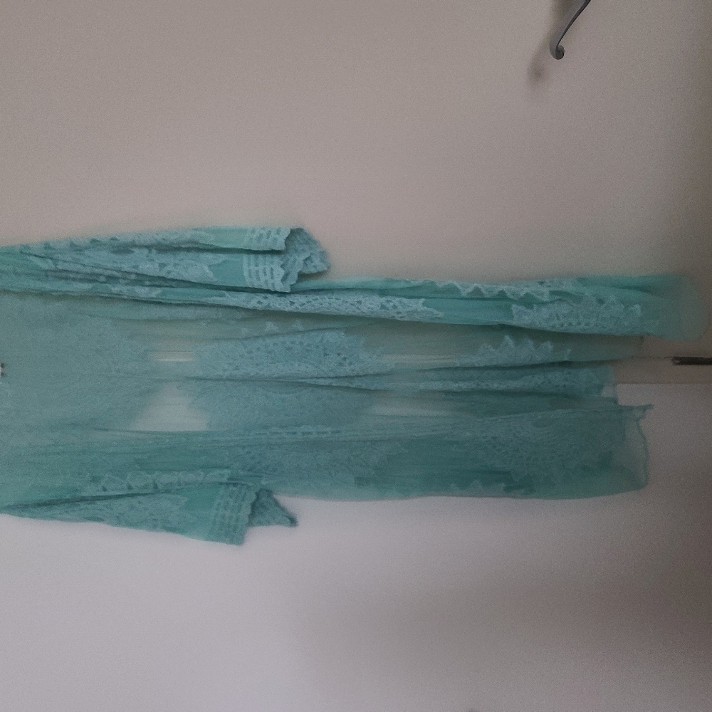 Sheer Lace Kimono in Light Blue Teal Color.